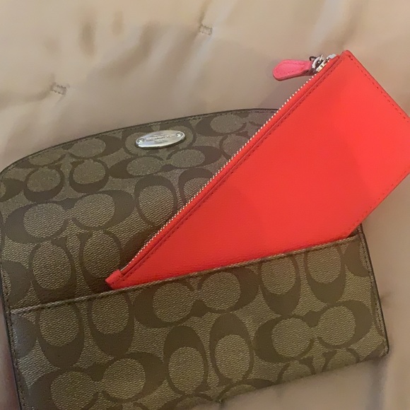 Coach Wallet signature canvas pop slim Envelope wallet khaki and orange - Picture 3 of 5